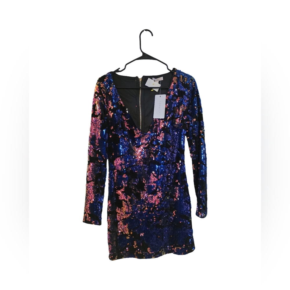 Shop 17 Women's Sequined Cocktail Party Mini Dress Gatsby Bodycon SIZE L NWT